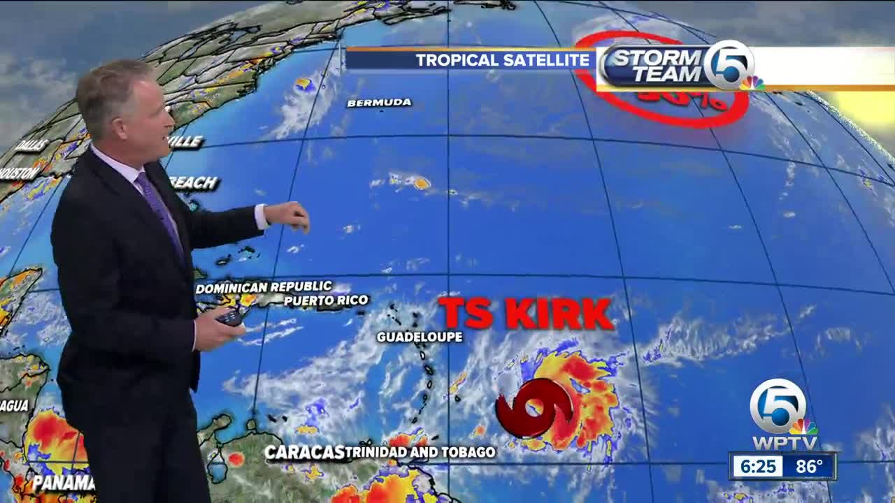 Tropical Storm Kirk's winds now at 60 mph