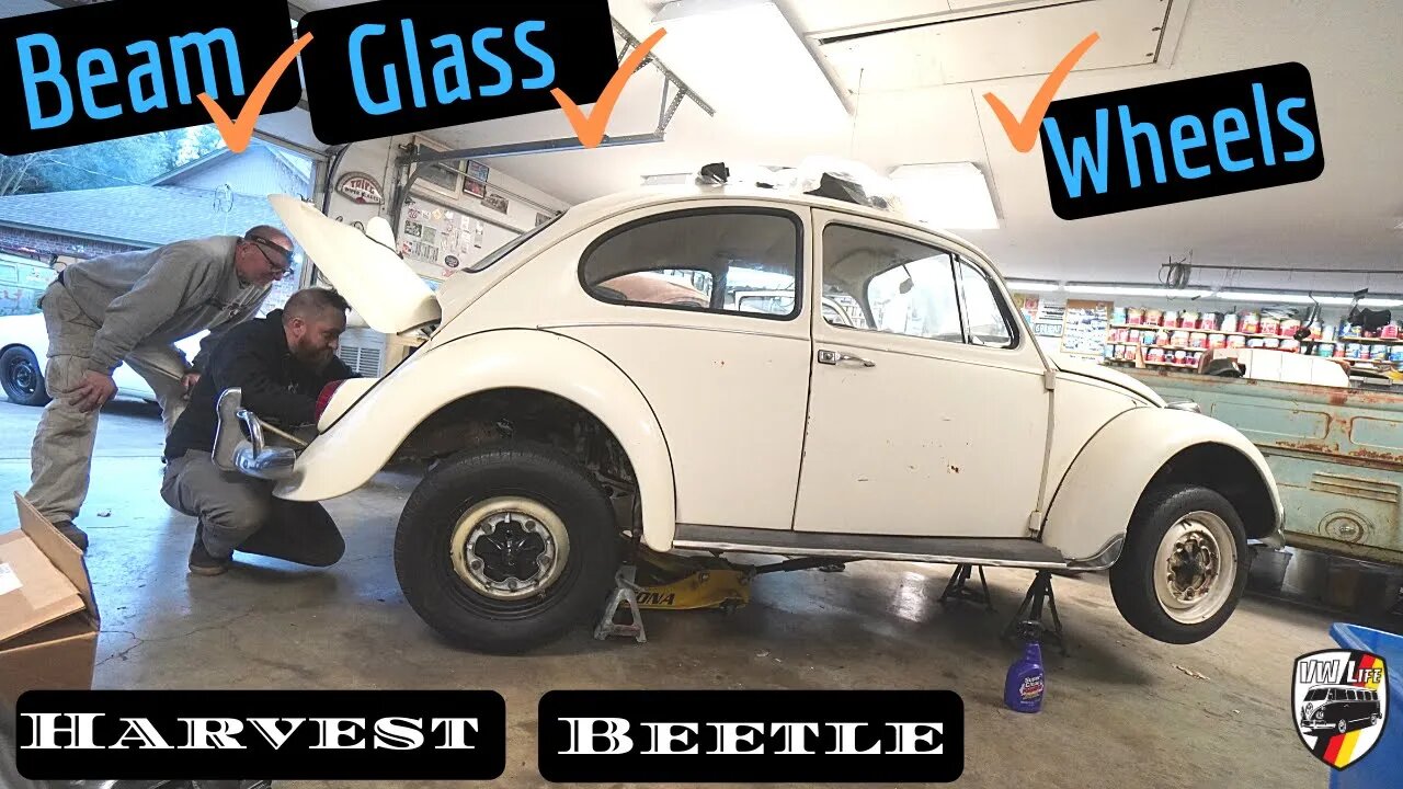 Shop Day on the 1967 Beetle! Front Beam, Glass, Brakes and Wheels Join Us!