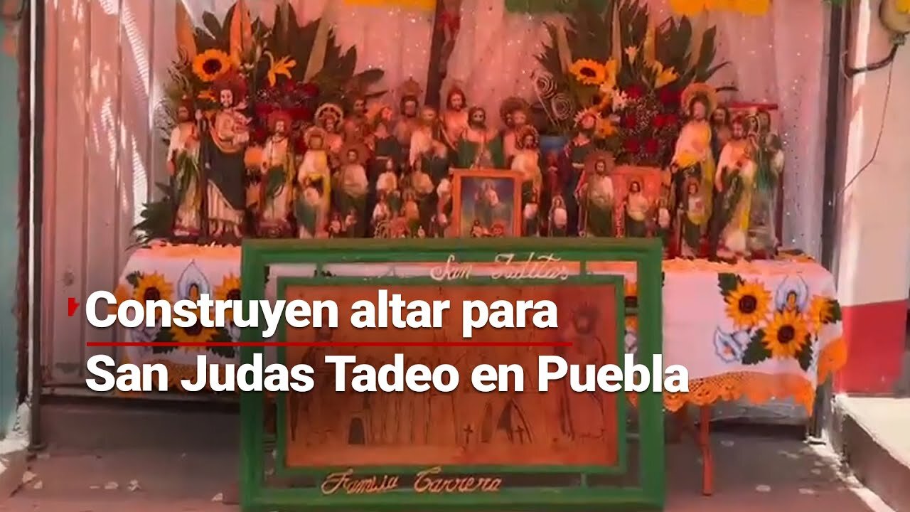 Construyen altar para San Judas Tadeo en Yehualtepec, Puebla. ¡Entre hermosos tapetes de aserrín!