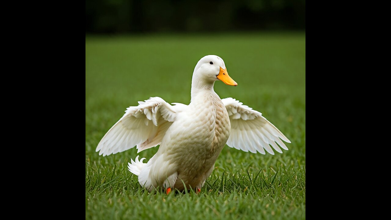 A Duck on the Grass Flapping it's Wings