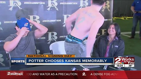 National Signing Day: Gavin Potter chooses Kansas by taking off shirt to reveal 'KU' in chest paint