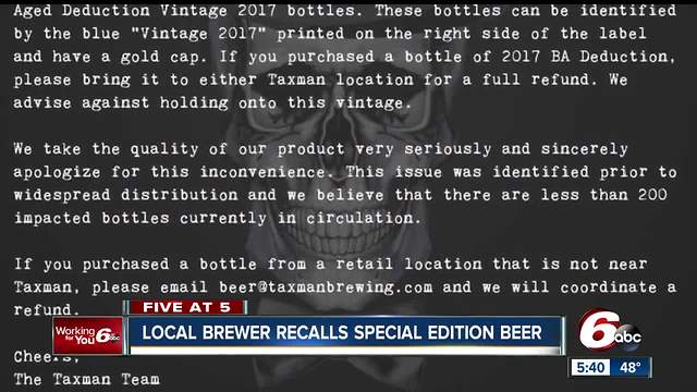 Taxman Brewing recalling new beer due to bottling issue