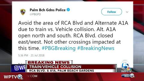 Train collides with vehicle in Palm Beach Gardens