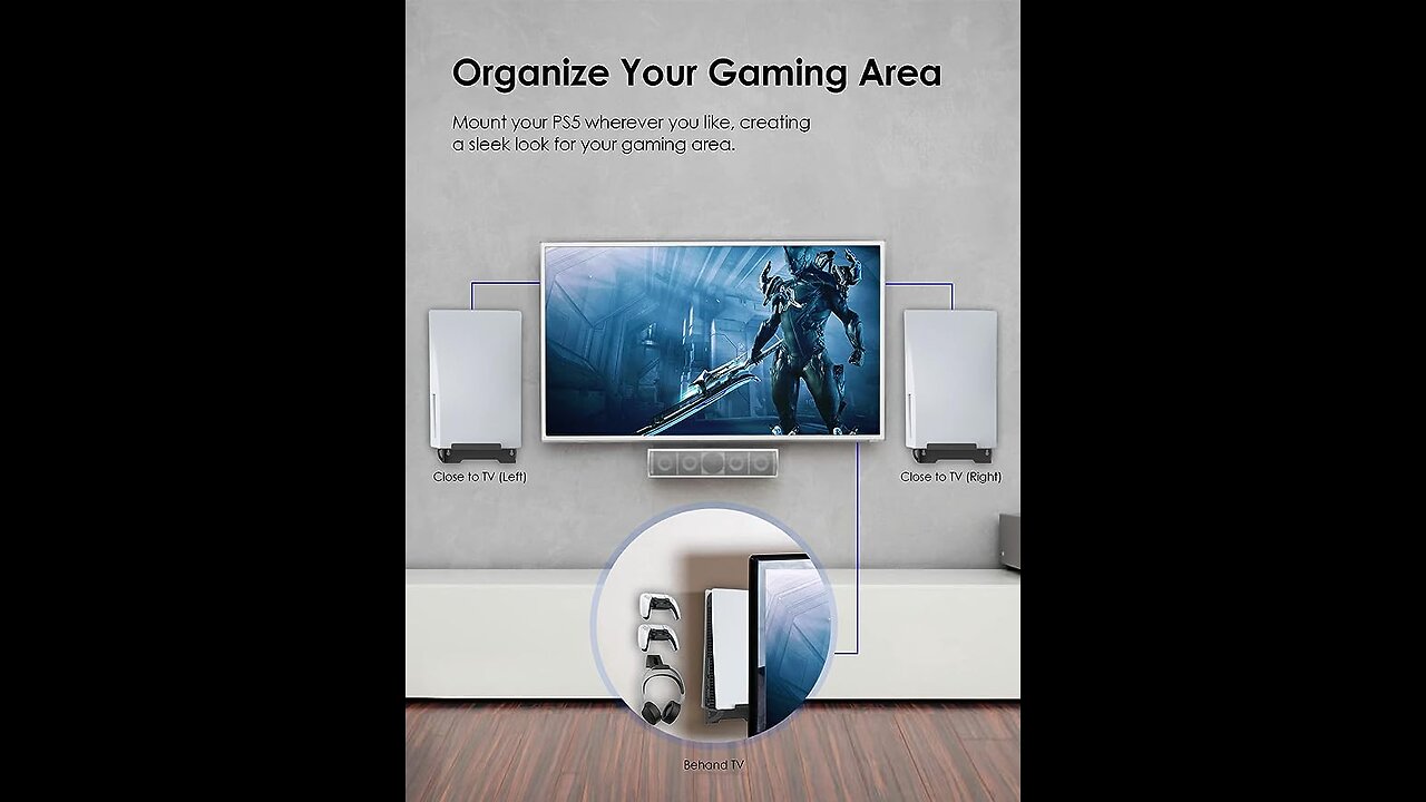 NexiGo Wall Mount Set for Playstation 5 (Disc & Digital), [Space Saving & Improved Airflow]