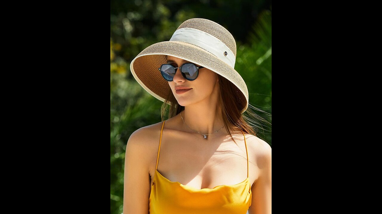 Color Block Wide Brim Straw Hat for Women