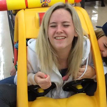 Two Teen Girls Stuck in a Toy Car Shopping Cart