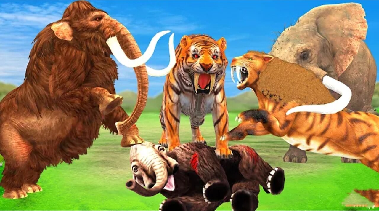 Giant Tiger Attacks Baby Mammoth