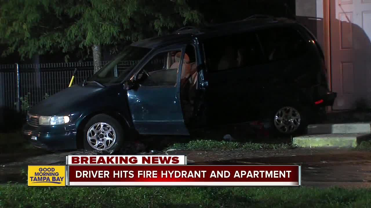 Driver hits fire hydrant and apartment