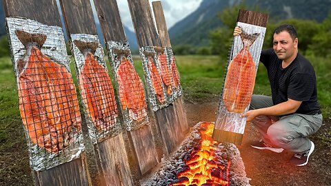 It's a Unique Way to Cook Fresh Trout! Outdoors Cooking in a Quiet Village