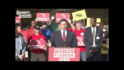 Gov Ron DeSantis condemns firing essential workers over mandates.
