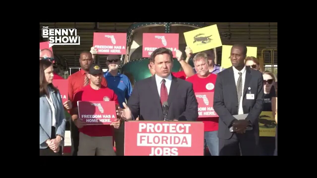 Gov Ron DeSantis condemns firing essential workers over mandates.
