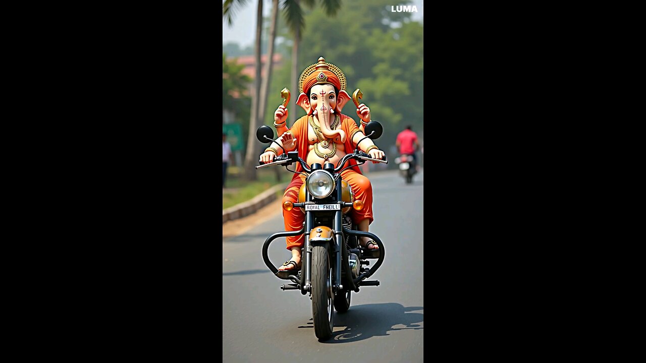 Dhoomachale 🎉✨, Lord Ganesha 🐘🙏 rides on a Royal Enfield 🏍️💨!