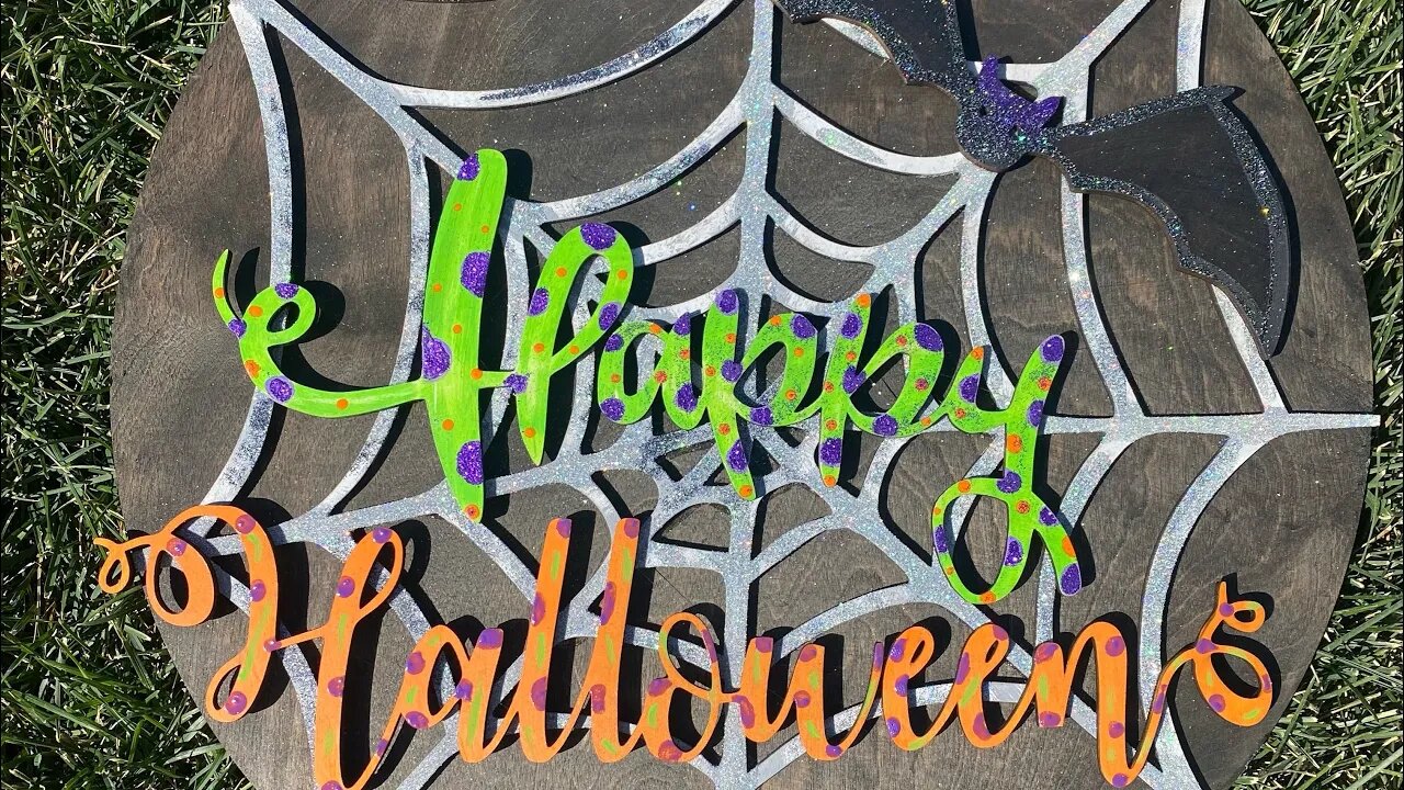 Happy Halloween spiderweb door hanger