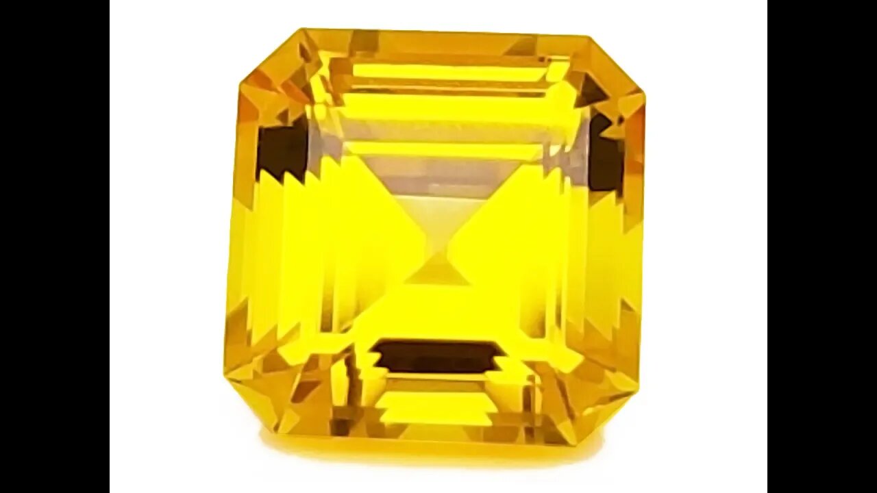 Chatham Square Octagon Yellow Sapphire: Lab grown yellow sapphire, medium tone.