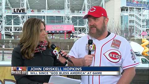 John Driskell Hopkins at Reds Opening Day