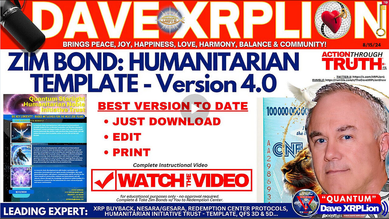 Dave XRPLion BEST YET- UPDATED ZIM BOND HUMANITARIAN TEMPLATE 4.0 MUST WATCH TRUMP NEWS