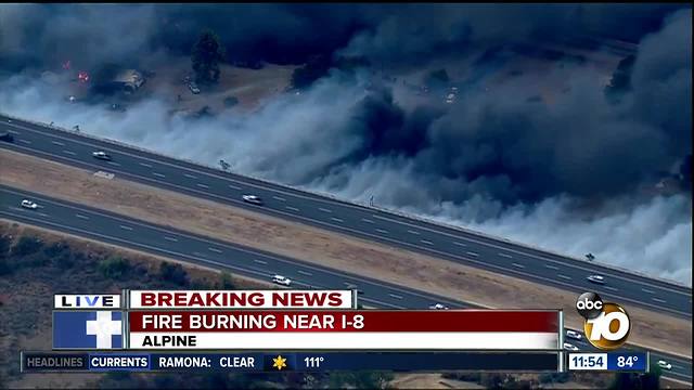 Alpine fire burning near Interstate 8