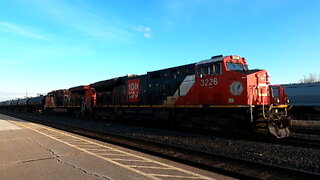 CN 3226 & CN 3907 Engines Manifest Train Westbound In Ontario