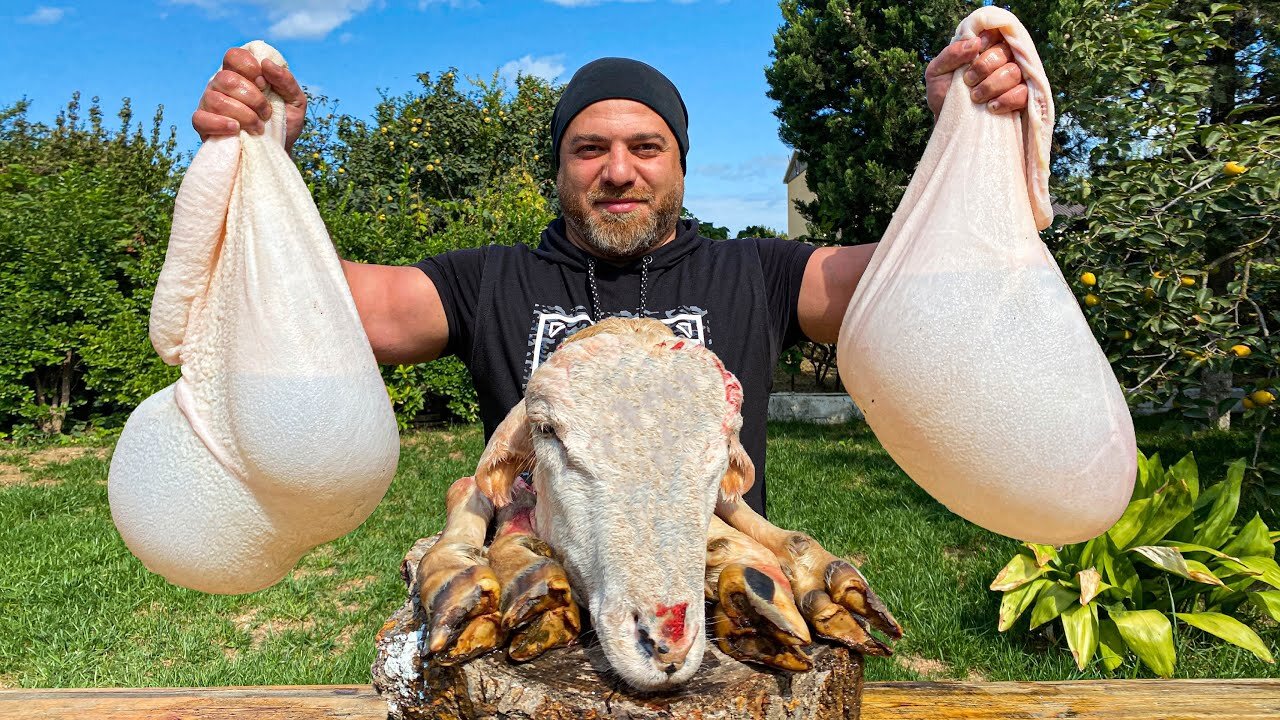 Lamb's head cooked inside the STOMACH! An unusual lamb recipe