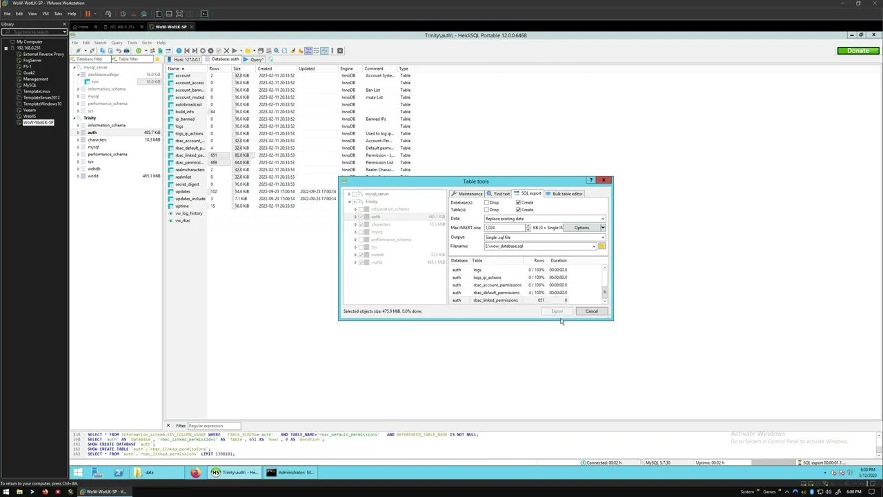 External MySQL Database for WoW private server import Database