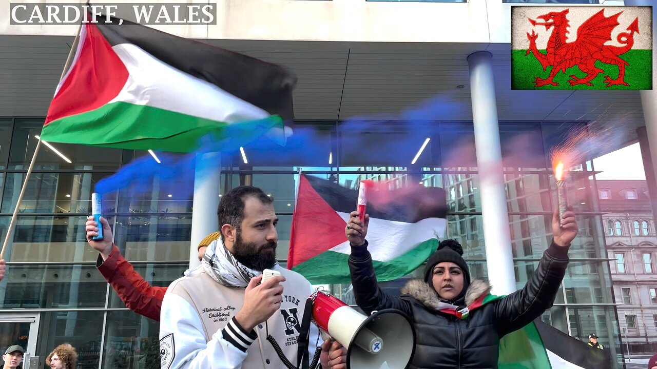 Pro-PS Protesters in front of BBC Cymru