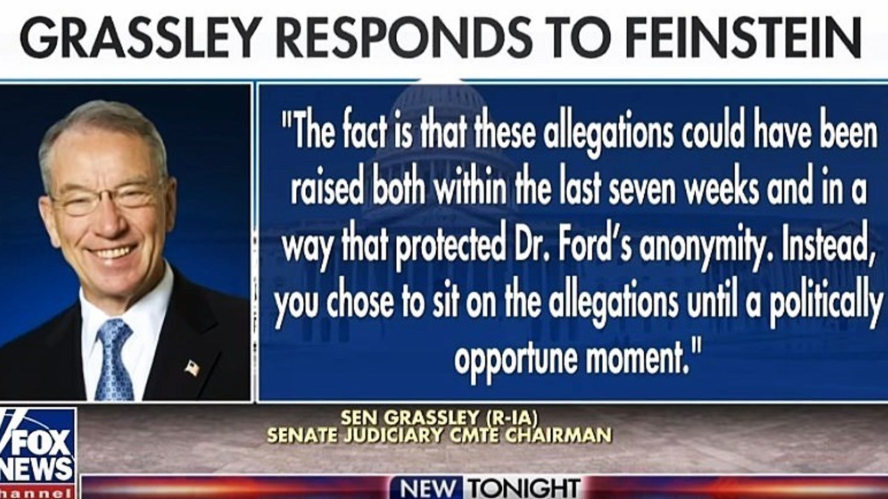 Chuck Grassley slams Dianne Feinstein for sitting on Kavanaugh accusations