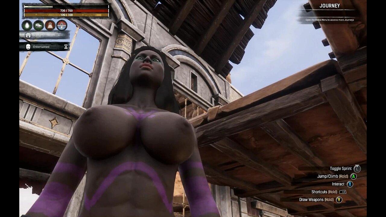 Conan Exiles, Replacing the Roof, Bouncing, Busty, Boobs, breast expansion, fake tits