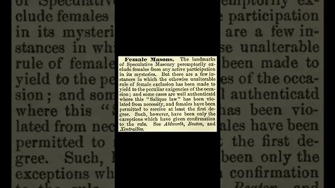 Female Masons: Encyclopedia of Freemasonry By Albert G. Mackey