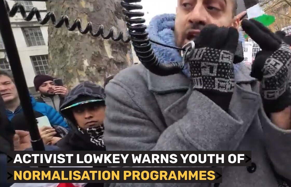 Lowkey warns students about normalisation programmes targeting young people during protest