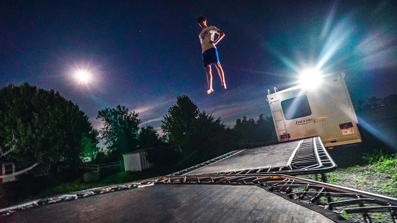 TRAMPOLINE TRICKS IN THE DARK!