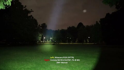 POWERFUL Flashlight Beamshot Comparison: Nitecore P23i (SFT70) vs Convoy M21B (CULPM1.TG)