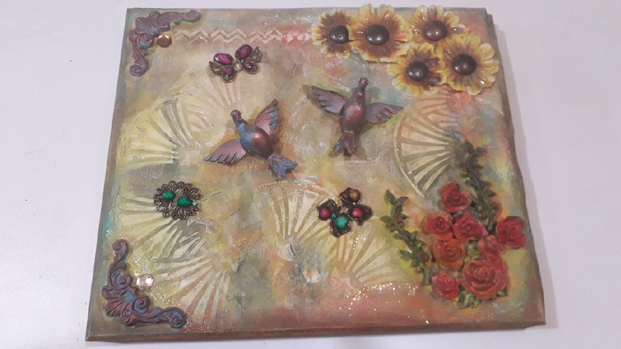 ARTE MIXED MEDIA - PÁSSAROS E FLORES - @lucibuzo