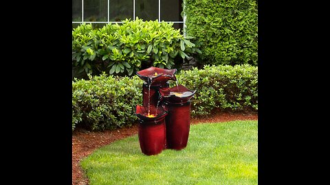 Teamson Home 3-Tiered Floor Water Fountain with LED Lights - Gradient Red | Durable #OutdoorDécor
