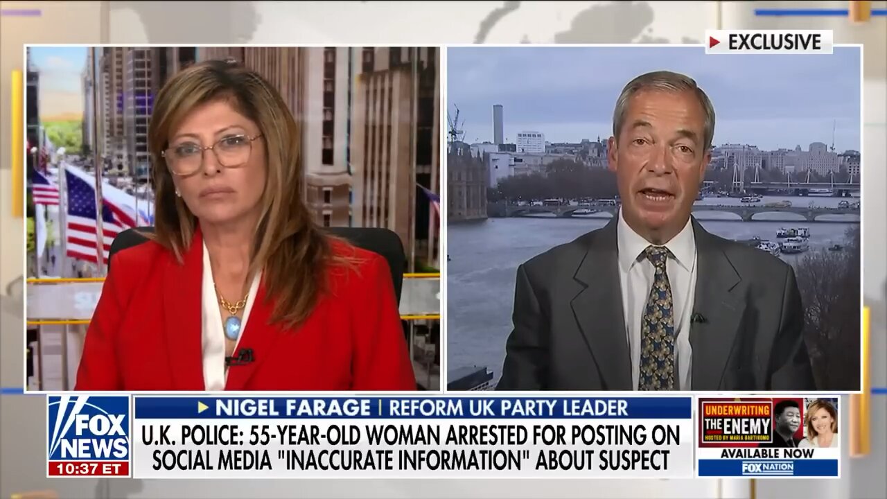 Nigel Farage on arrests for posting. “Even people who like my Facebook posts get suspended.”