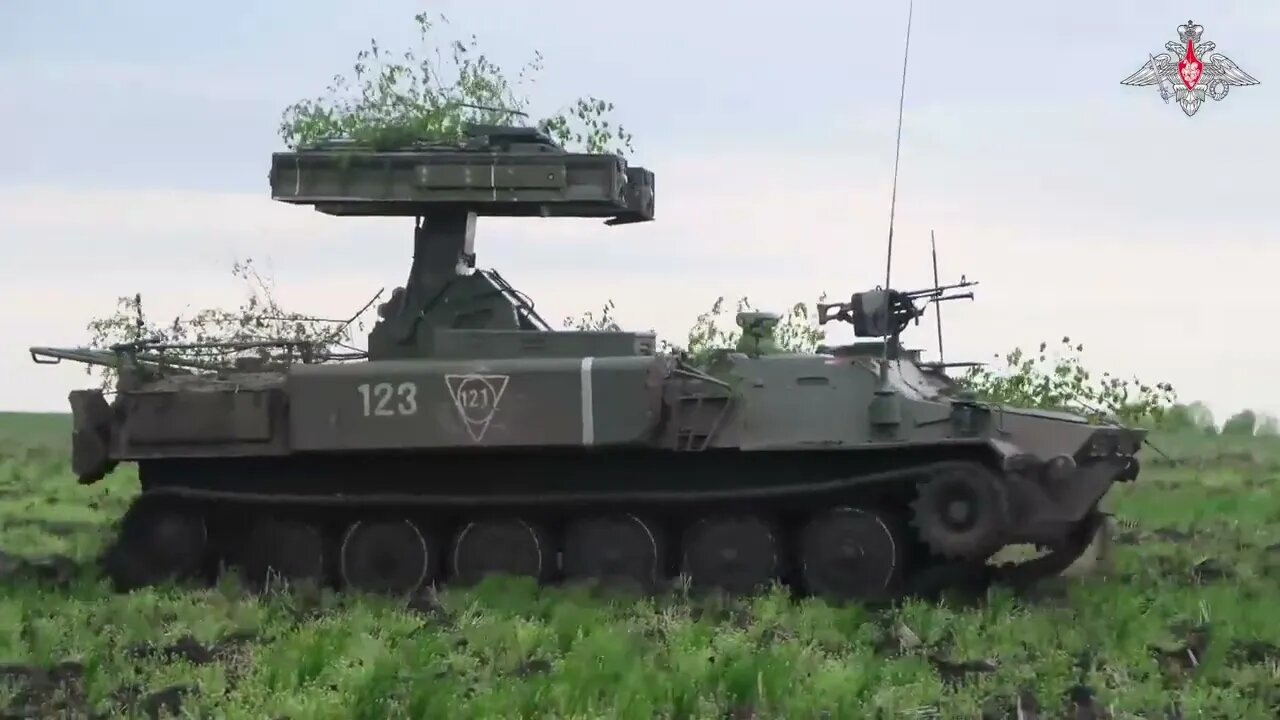 Russian Strela air defense covering D-20 howitzers within Ukraine Operation