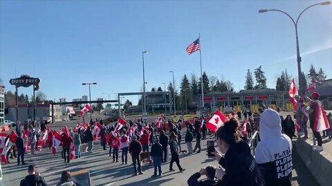 CANADIAN BLOCKADE IN SURREY BC **SINGING NATIONAL ANTHEM***