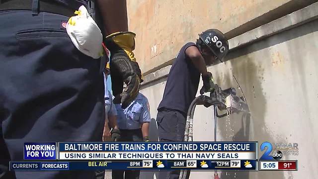 Baltimore Special Ops team trains for confined space rescue a day after Thai cave rescue