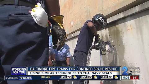 Baltimore Special Ops team trains for confined space rescue a day after Thai cave rescue