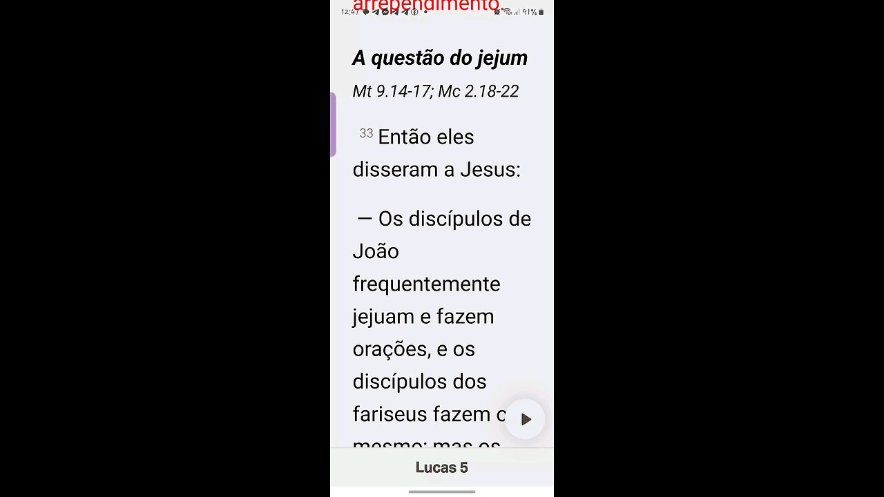 Entendendo a fala de Jesus sobre o jejum em Marcos 5. 33...