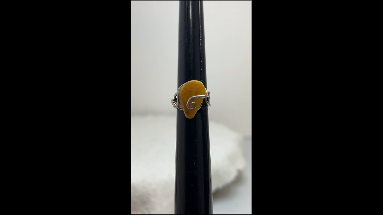 Sterling Silver 925 Yellow Jasper Ring With Ornate Band, Size 7 1/2