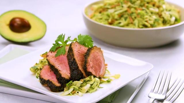 Grilled Rubbed Pork with Avocado-Cilantro Slaw