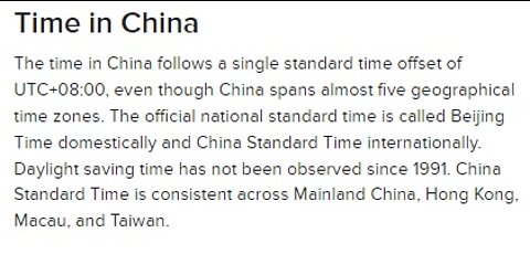 China's 1 time zone!