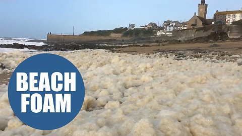 Hurricane Ophelia transformed a popular tourist beach into a white wonderland