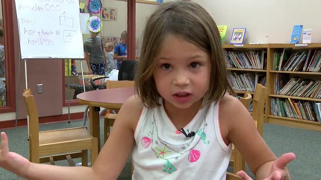 First grade student at elementary school in Indianapolis suburb of Fishers talks about why her school is collecting donations for hurricane victims