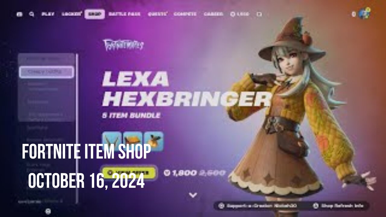 Fortnite Item Shop|October 16, 2024(*New* Lexa Hexbringer Bundle & Caffeinated Emote)