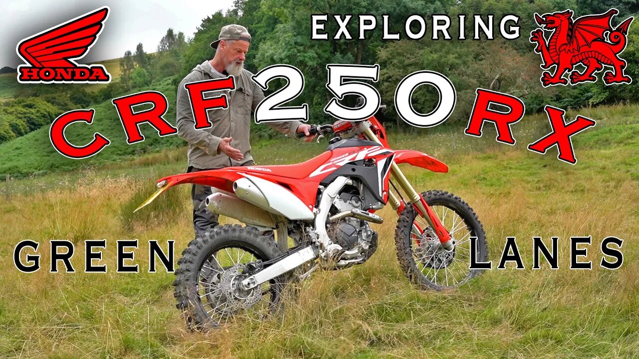 Honda CRF250RX Enduro Motorbike on and off road. Breaking-in and touring new green lanes in Wales.