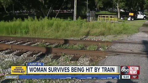 Tampa woman survives being hit by train after walking on tracks while wearing headphones