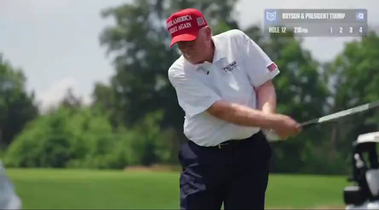 Donald Trump gets a solo EAGLE while playing best ball with Bryson DeChambeau.