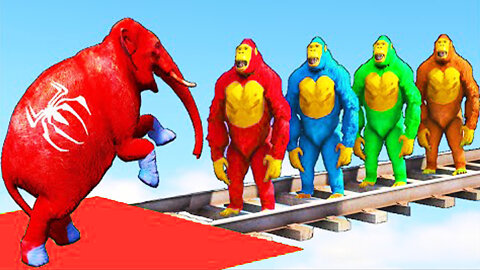 gta spiderman elephant with animals on rails vs gorilla