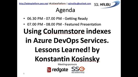 October 2019 - Using Columnstore indexes in AzureDevOps by Konstantin Kosinsky (@kkosinsky)